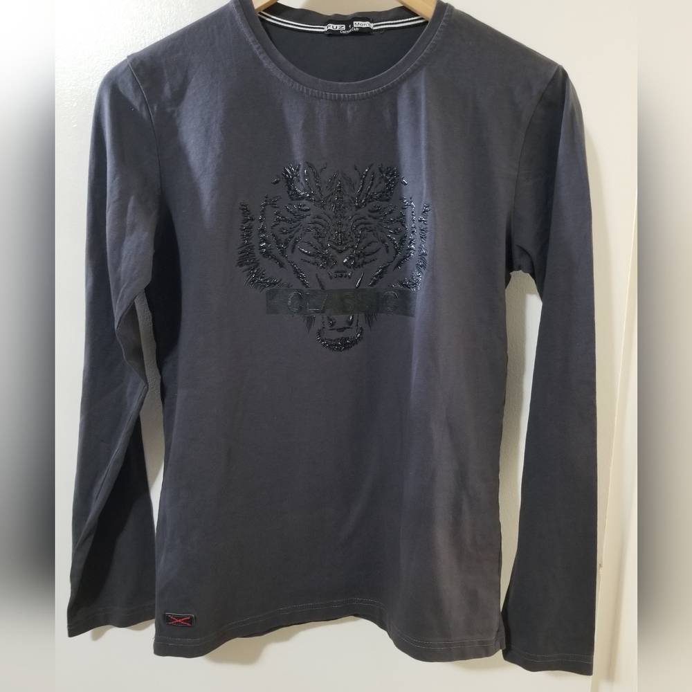 FUZ Dark Grey Tonal Graphic Long Sleeve Tee M